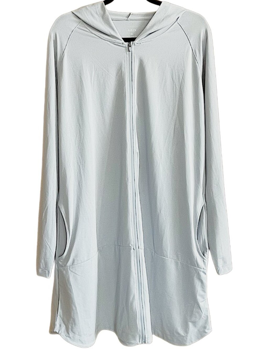 UPF 50+ Longline Hooded Swim Cover Up Sun Jacket Gray XL